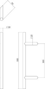 Intersteel Deurgreep T schuin o 30 mm 500 mm rvs geborsteld 1