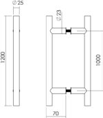 Intersteel Deurgrepen T vorm o 25 mm 1200 mm rvs geborsteld 1