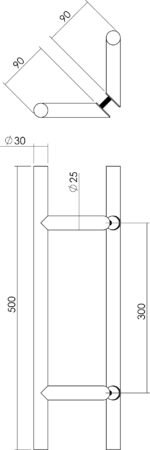 Intersteel Deurgrepen set T schuin o 30 mm 500 mm rvs geborsteld 1
