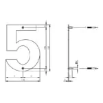 Intersteel Huisnummer 5 150x2mm rvs geborsteld 1