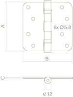 Intersteel Kogellagerscharnier recht tot 100 kilo rvs geborsteld 102 x 102 mm