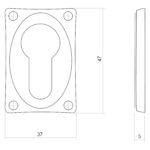 Intersteel Rozet met profielcilindergat rechthoekig messing getrommeld 1