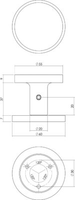 Intersteel Voordeurknop O55mm op achterplaat O60mm en eenzijdige montage aluminium zwart 1 scaled
