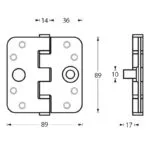 Kogellagerscharnier 89 x 89 mm met rechte hoek RVS geborsteld met dievenklauw SKG 3 sterren incl. Schroeven 1