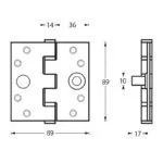 Kogellagerscharnier 89 x 89 mm met ronde hoek RVS geborsteld met dievenklauw SKG 3 sterren incl. schroeven 1