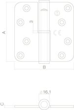 Kogelstift paumelle DIN links 89 x 89 mm met ronde hoek RVS geborsteld incl. schroeven 1