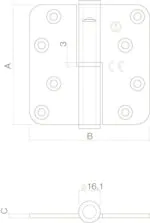 Kogelstift paumelle DIN rechts 89 x 89 mm met ronde hoek RVS geborsteld incl. schroeven 1