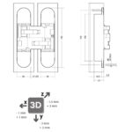 Onzichtbare verdekte scharnier 130 x 30 mm zamak nikkel 3D instelbaar 1
