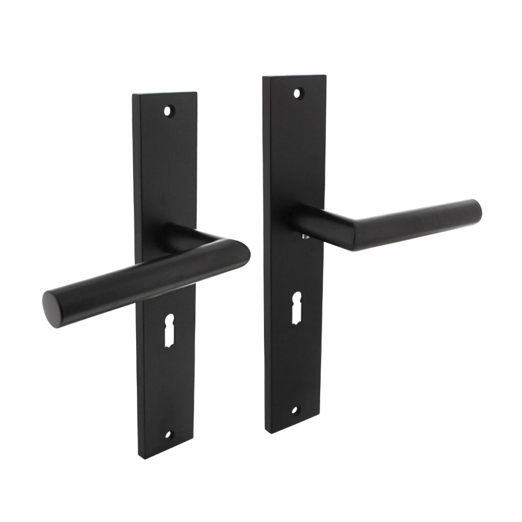 Intersteel Deurkruk Bastian op schild 245×45 mm sleutelgat 56 mm mat zwart