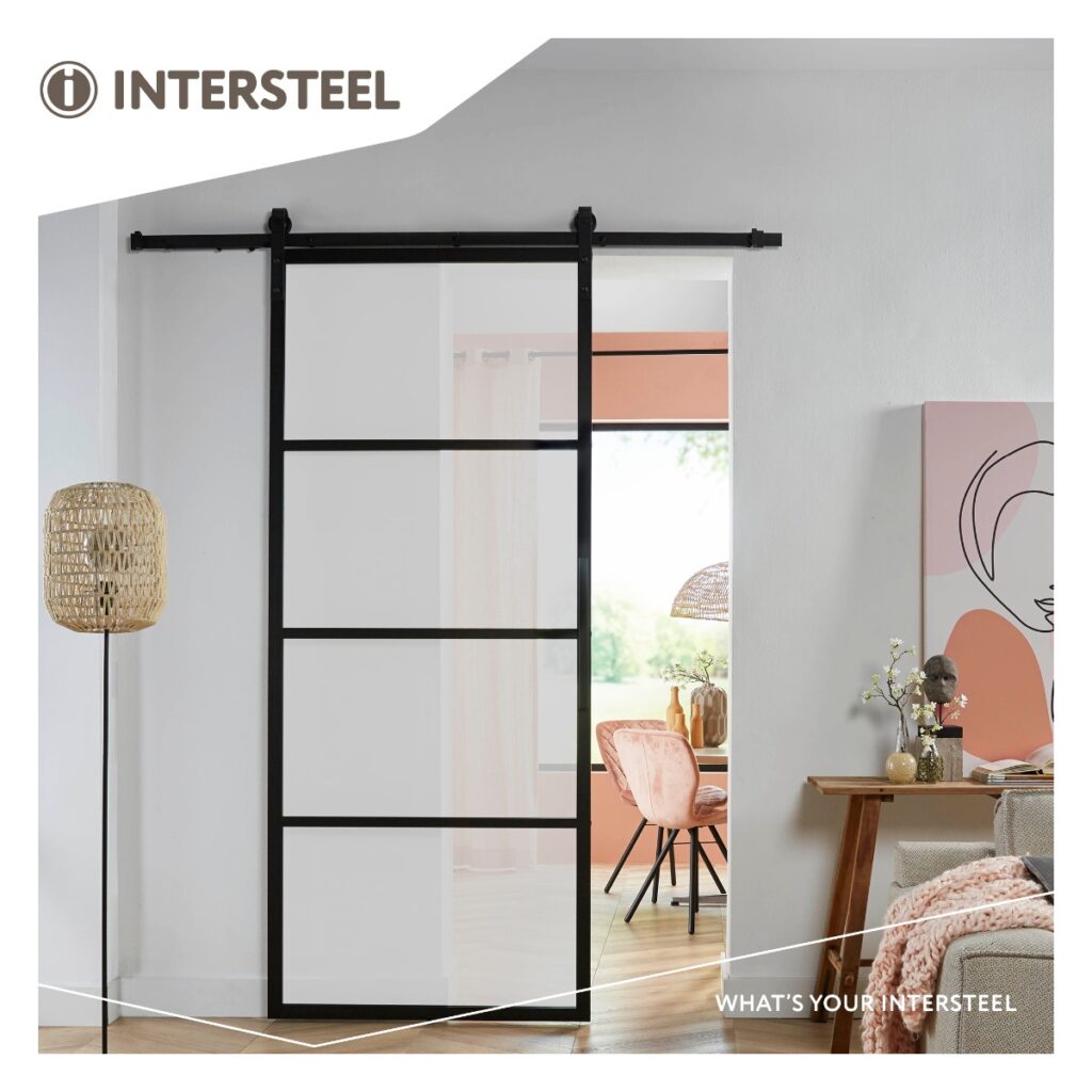 Intersteel DIY-schuifdeur Cubo zwart incl. matglas, schuifdeursysteem, schuifdeur