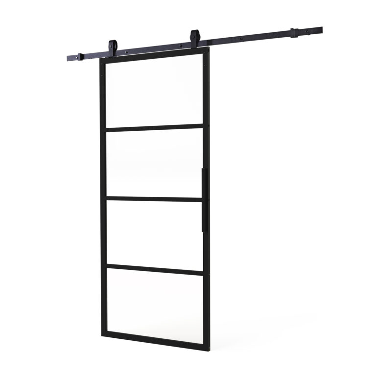 Intersteel DIY-schuifdeur Cubo zwart incl. transparant glas 2350x980x28mm + zwart ophangsysteem Basic Top