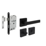 Intersteel Deurbeslag Set Toiletslot 63/8mm Zwart Met Deurkruk Hera en WC-Sluiting Zwart