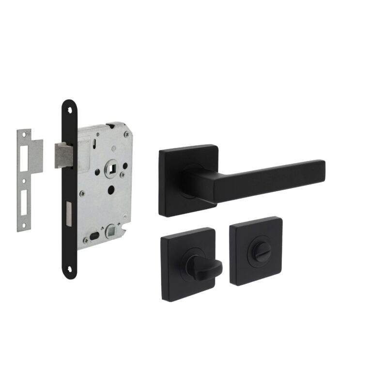 Intersteel Deurbeslag Set Toiletslot 63/8mm Zwart Met Deurkruk Hera en WC-Sluiting Zwart