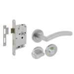 Intersteel Deurbeslag Set Toiletslot 63/8mm RVS Wit Met Deurkruk Jupiter en WC-Sluiting RVS