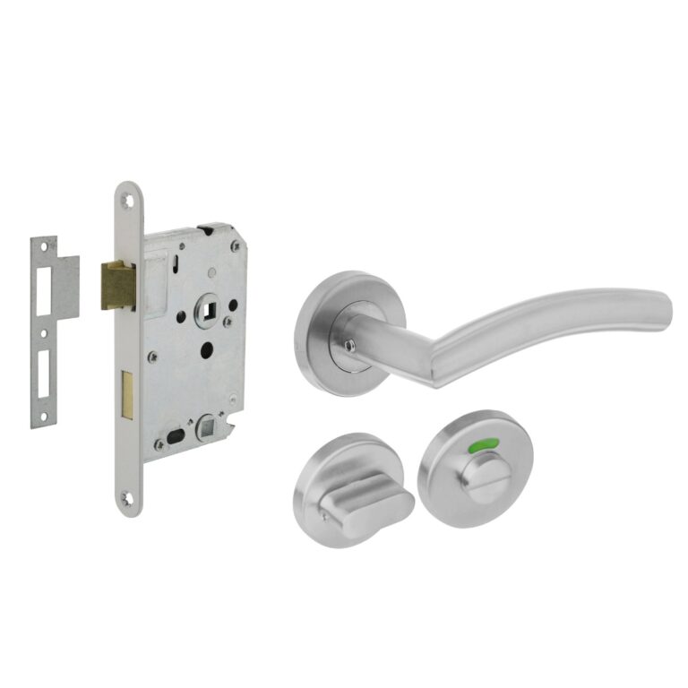Intersteel Deurbeslag Set Toiletslot 63/8mm RVS Wit Met Deurkruk Jupiter en WC-Sluiting RVS