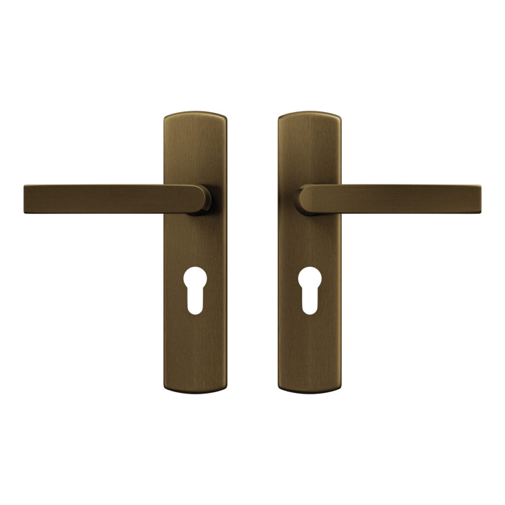 AXA Binnendeurbeslag Curve Klik kruk PC55 Brons – Deurkruk op schild PC55 Brons