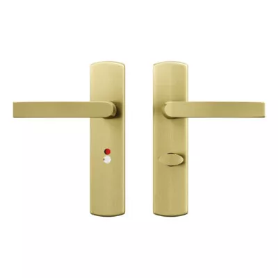 AXA Binnendeurbeslag Curve Klik kruk Toilet 63-8 Goud – Deurkruk op schild toilet