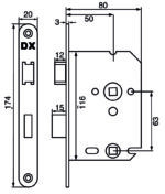 DX lijntekening WC-badkamerslot
