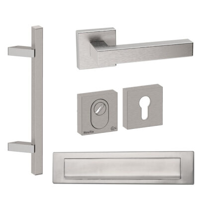 Hardbrass Roestvrijstalen Voordeurset Vierkant RVS Geborsteld met Toronto Schuin & Briefplaat SKG3