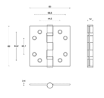kogellagerscharnier rechte hoeken lijntekening