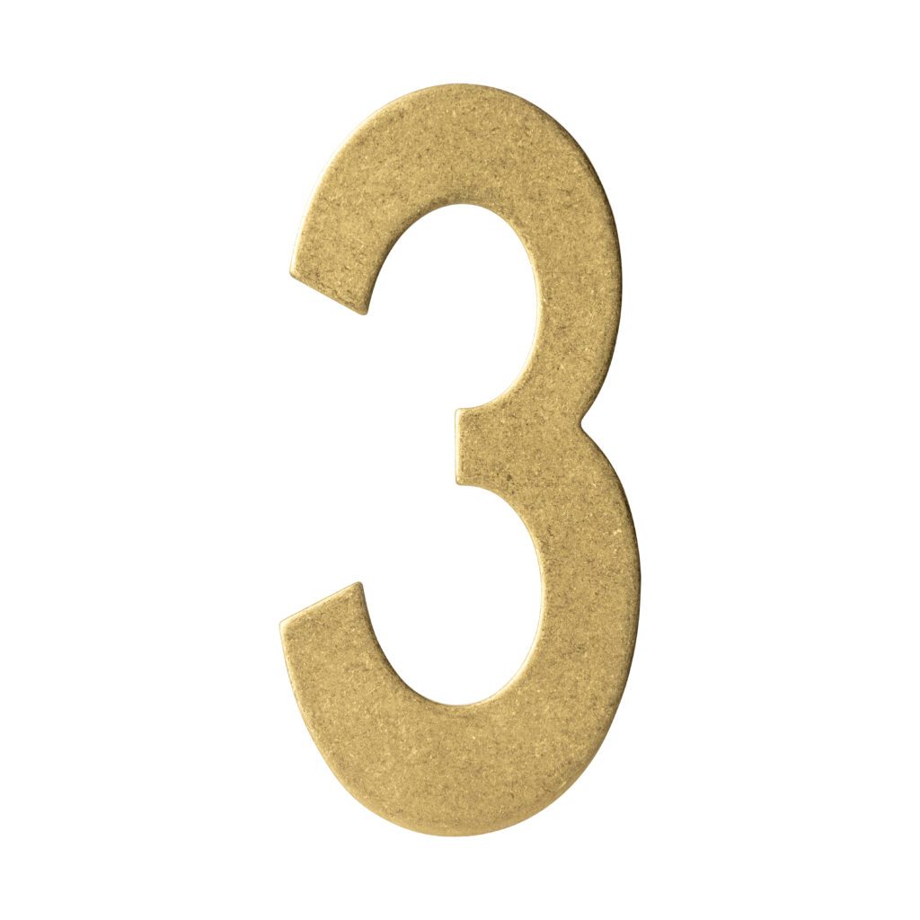 Huisnummer 3 150mm PVD Messing getrommeld