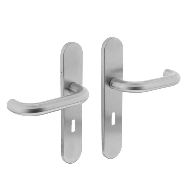 Deurkruk Rond op schild rvs geborsteld