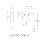 Werktekening Formani LB2-DKLOCK-O draaikiepgarnituur afsluitbaar mat zwart rechts/links draaiend