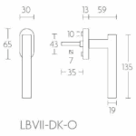 Formani LB7-DK-O draaikiepgarnituur niet afsluitbaar PVD mat goud rechts/ linksdraaiend