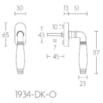 Formani 1934-DK-O draaikiepgarnituur niet afsluitbaar mat nikkel/ebbenhout linksdraaiend