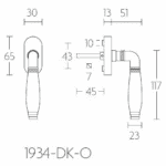 Formani 1934-DK-O draaikiepgarnituur niet afsluitbaar mat nikkel/ ebbenhout rechtsdraaiend