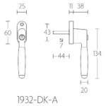 Formani 1932-DK-A draaikiepgarnituur afsluitbaar messing ongelakt/ebbenhout