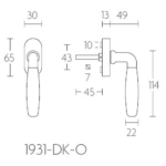 Formani 1931-DK-O draaikiepgarnituur niet afsluitbaar mat nikkel/ ebbenhout linksdraaiend